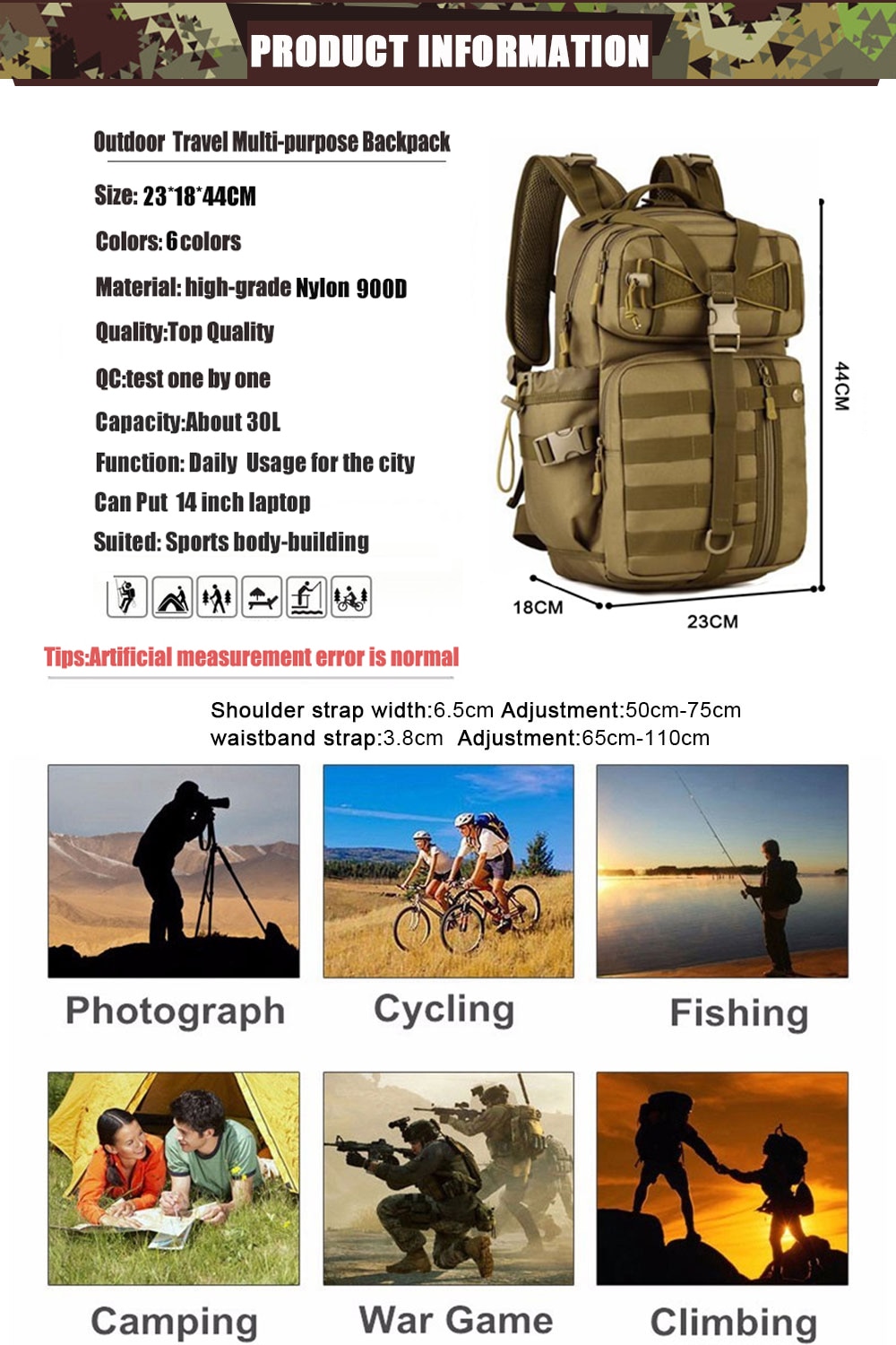 Hot Men Outdoor 3P Tactical Backpack 900D Waterproof Army Shoulder Military hunting camping Women Multi-purpose Molle Sports Bag Hot Men Outdoor 3P Tactical Backpack 900D Waterproof Army Shoulder Military hunting camping Women Multi-purpose Molle Sports Bag
