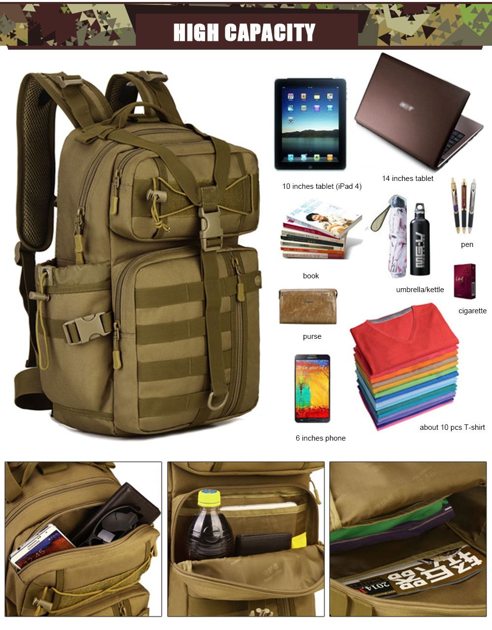 Hot Men Outdoor 3P Tactical Backpack 900D Waterproof Army Shoulder Military hunting camping Women Multi-purpose Molle Sports Bag Hot Men Outdoor 3P Tactical Backpack 900D Waterproof Army Shoulder Military hunting camping Women Multi-purpose Molle Sports Bag