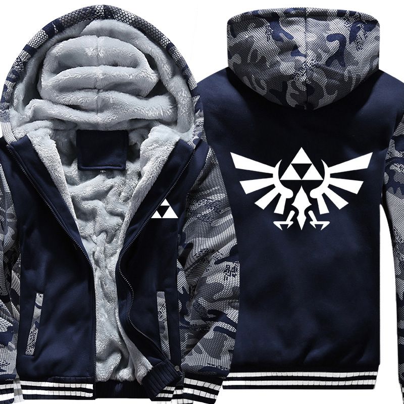 Free Ship Thicken Fleece Zipper Long Sleeve Hoodie Legend of Zelda 2018 Men Fashion Sweatshirt Print Army Camouflage Hoodie