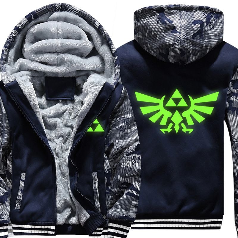 Free Ship Thicken Fleece Zipper Long Sleeve Hoodie Legend of Zelda 2018 Men Fashion Sweatshirt Print Army Camouflage Hoodie