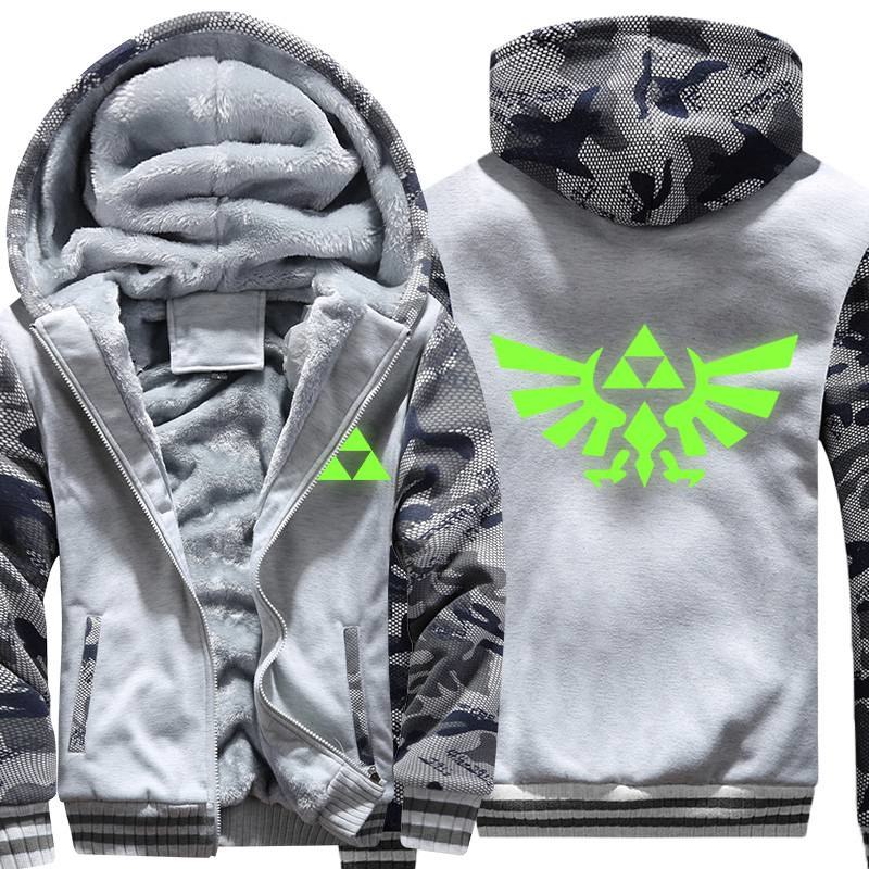 Free Ship Thicken Fleece Zipper Long Sleeve Hoodie Legend of Zelda 2018 Men Fashion Sweatshirt Print Army Camouflage Hoodie