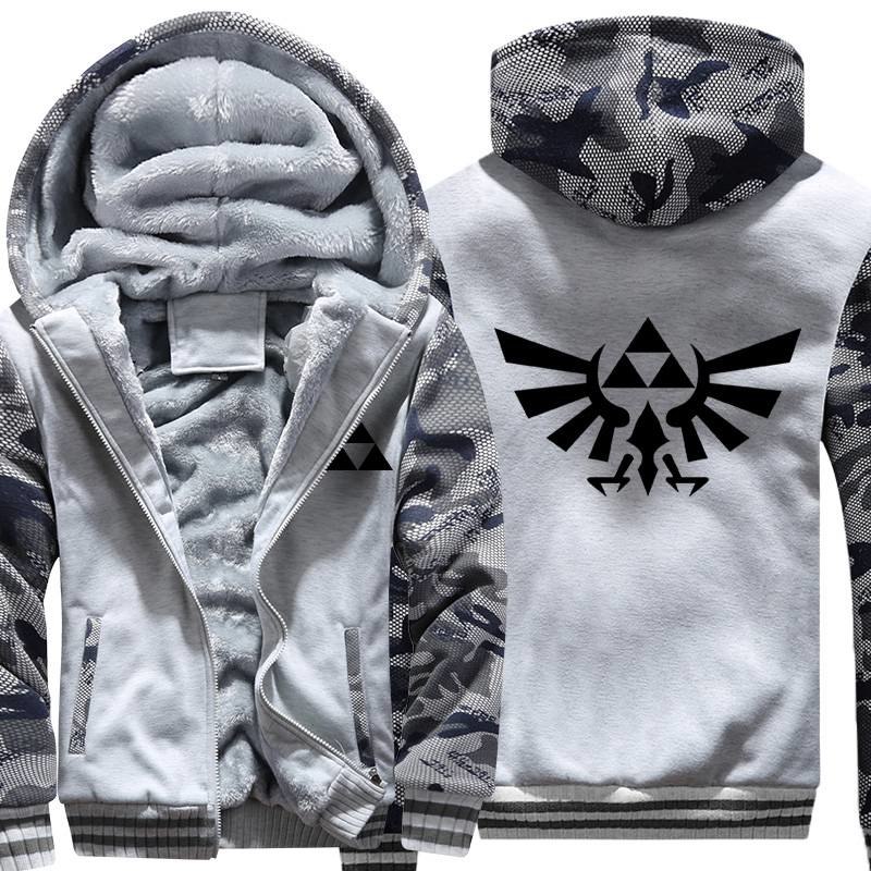 Free Ship Thicken Fleece Zipper Long Sleeve Hoodie Legend of Zelda 2018 Men Fashion Sweatshirt Print Army Camouflage Hoodie