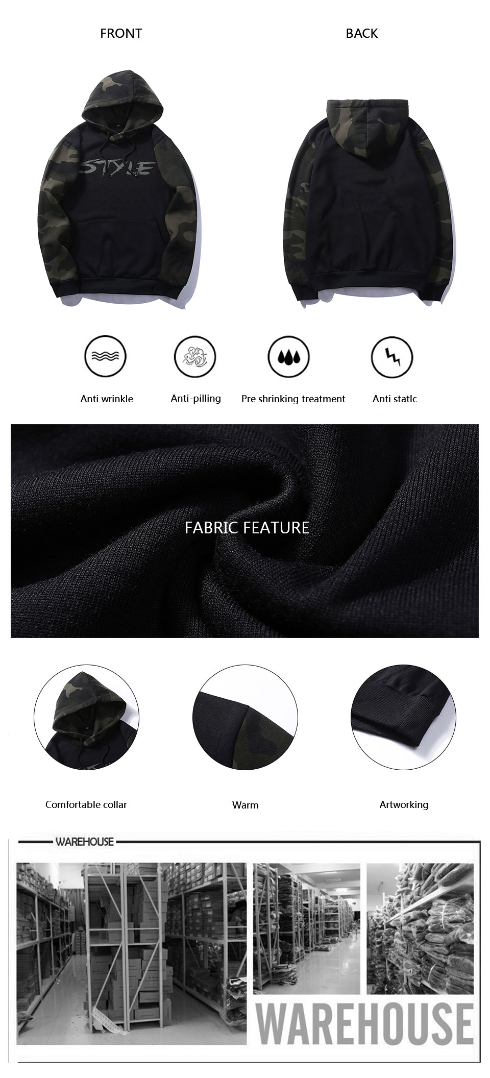 E-BAIHUI autumn men hooded sweatshirts 2019 new mens hoodies sweatshirts brand clothing fashion male hoodies plus size WY14