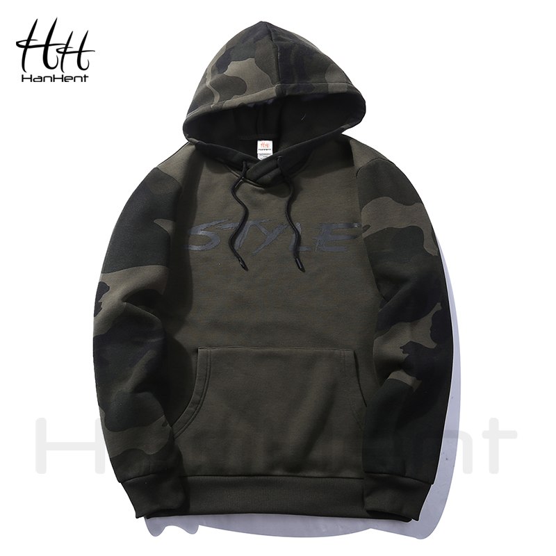 HanHent Fleece Camo Hoodie Men Loose Casual Hooded Streetwear Clothing 2018 Autumn Fashion Pullover Sweatershirt Winter Male