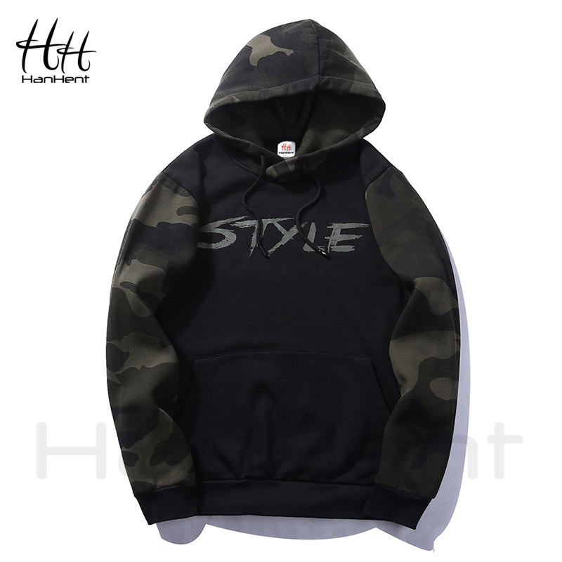 HanHent Fleece Camo Hoodie Men Loose Casual Hooded Streetwear Clothing 2018 Autumn Fashion Pullover Sweatershirt Winter Male