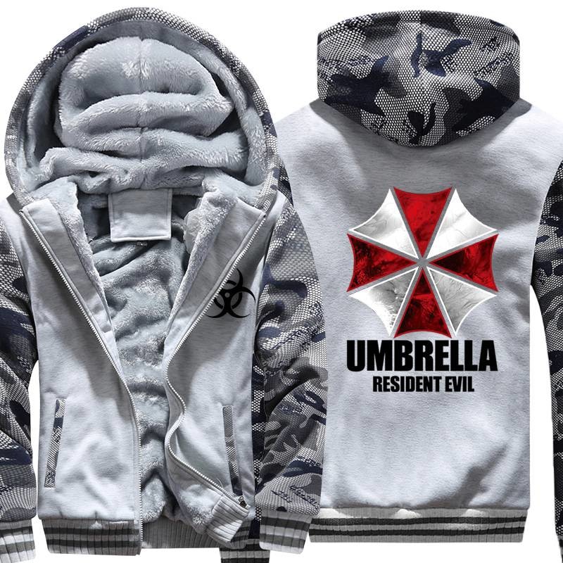 Resident Evil Umbrella corporation LOGO Print Men Hoodies 2018 New Male Thicken Fleece Zipper Army Camouflage Sweatshirts Coat Resident Evil Umbrella corporation LOGO Print Men Hoodies 2018 New Male Thicken Fleece Zipper Army Camouflage Sweatshirts Coat