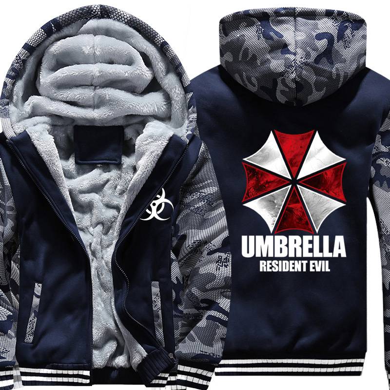 Resident Evil Umbrella corporation LOGO Print Men Hoodies 2018 New Male Thicken Fleece Zipper Army Camouflage Sweatshirts Coat Resident Evil Umbrella corporation LOGO Print Men Hoodies 2018 New Male Thicken Fleece Zipper Army Camouflage Sweatshirts Coat