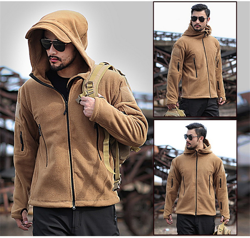 MEGE Men Military Fleece TAD Tactical Softshell Jacket Polartec Thermal Polar Hooded Coat Army Outerwear, Autumn Winter Clothing