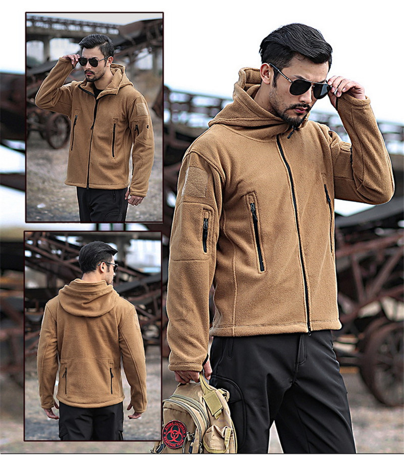 MEGE Men Military Fleece TAD Tactical Softshell Jacket Polartec Thermal Polar Hooded Coat Army Outerwear, Autumn Winter Clothing