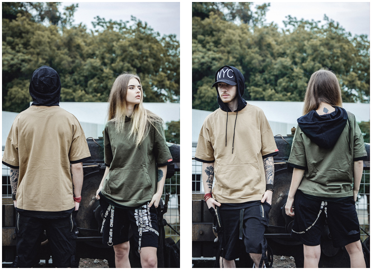 Harajuku Hoodie Short Sleeve Mens Plain Hoodies Korean Hip Hop Streetwear