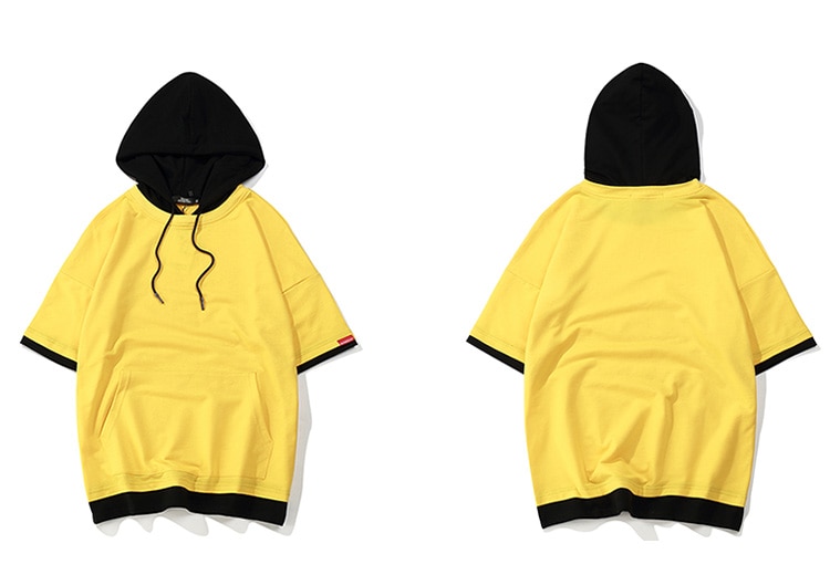 Harajuku Hoodie Short Sleeve Mens Plain Hoodies Korean Hip Hop Streetwear