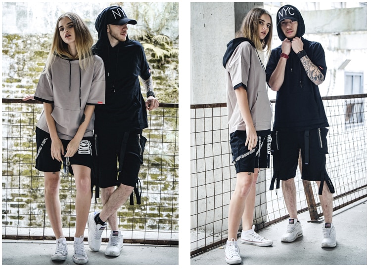 Harajuku Hoodie Short Sleeve Mens Plain Hoodies Korean Hip Hop Streetwear