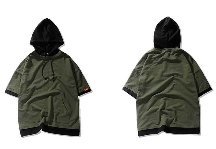 Harajuku Hoodie Short Sleeve Mens Plain Hoodies Korean Hip Hop Streetwear