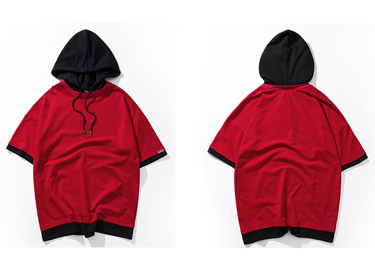 Harajuku Hoodie Short Sleeve Mens Plain Hoodies Korean Hip Hop Streetwear