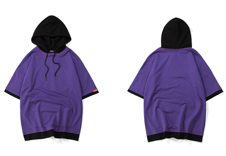 Harajuku Hoodie Short Sleeve Mens Plain Hoodies Korean Hip Hop Streetwear