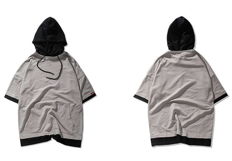 Harajuku Hoodie Short Sleeve Mens Plain Hoodies Korean Hip Hop Streetwear