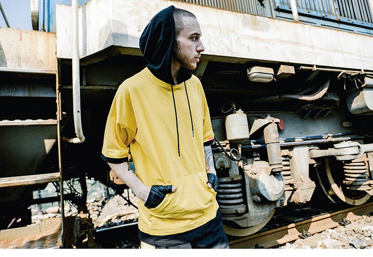 Harajuku Hoodie Short Sleeve Mens Plain Hoodies Korean Hip Hop Streetwear