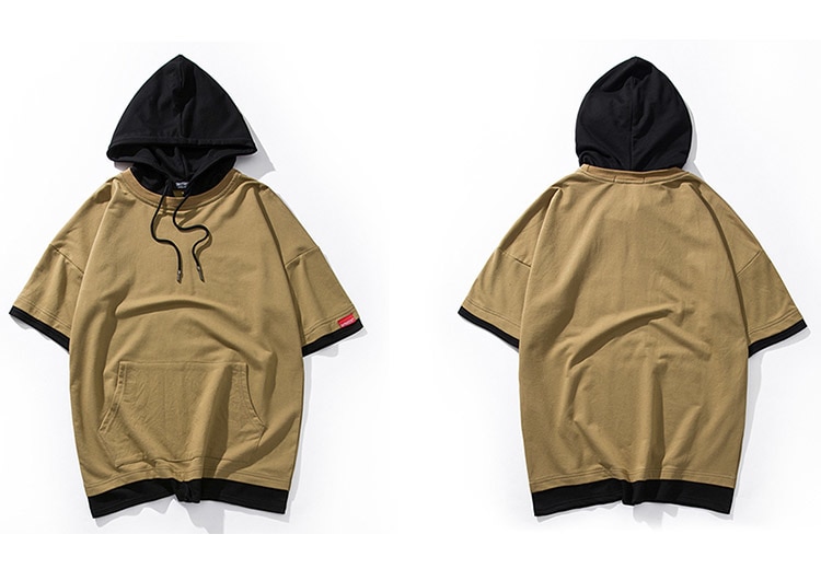 Harajuku Hoodie Short Sleeve Mens Plain Hoodies Korean Hip Hop Streetwear