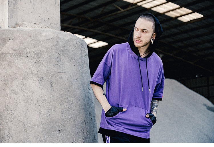 Harajuku Hoodie Short Sleeve Mens Plain Hoodies Korean Hip Hop Streetwear