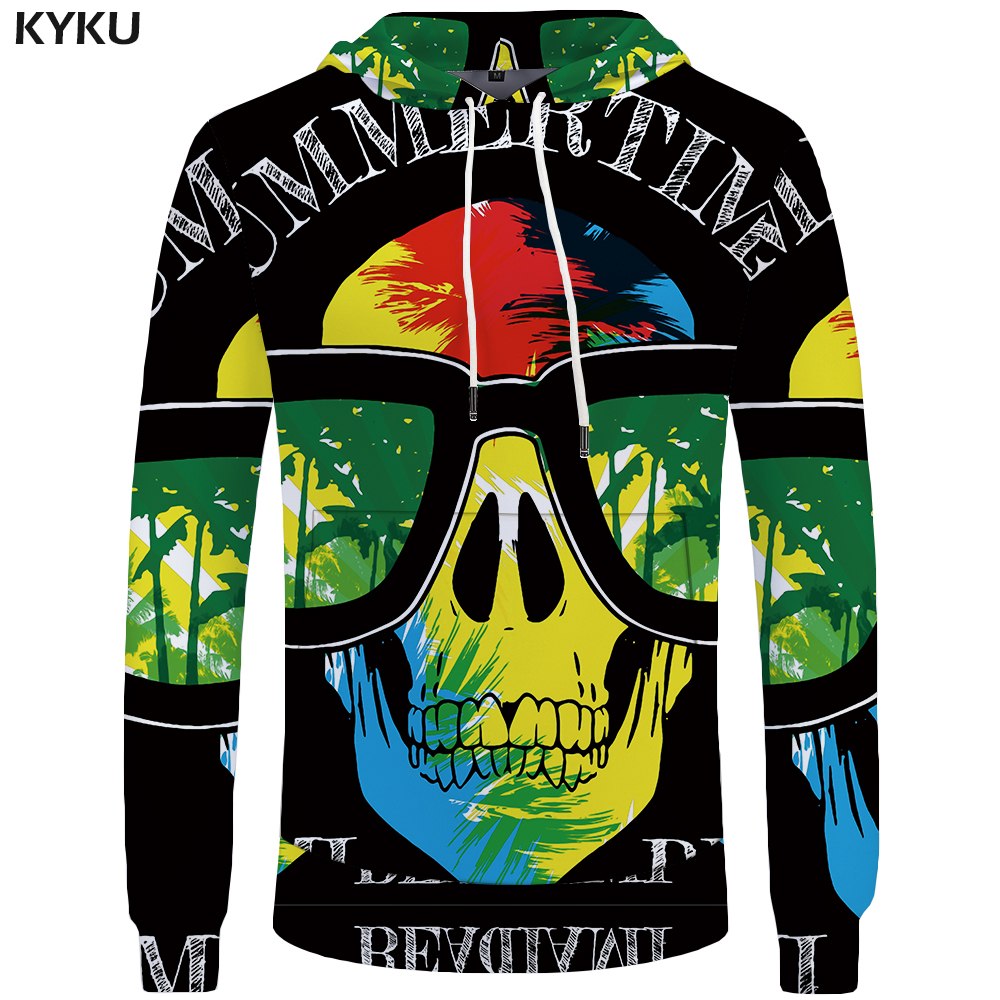 Skull Hoodie Men Black Military Hoodies Anime Clothes Punk Rock Metal 3d Print Sweatshirt Casual