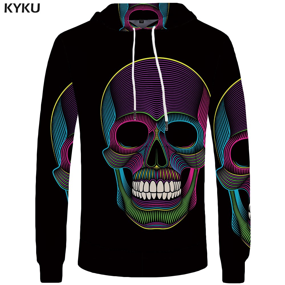 Skull Hoodie Men Black Military Hoodies Anime Clothes Punk Rock Metal 3d Print Sweatshirt Casual