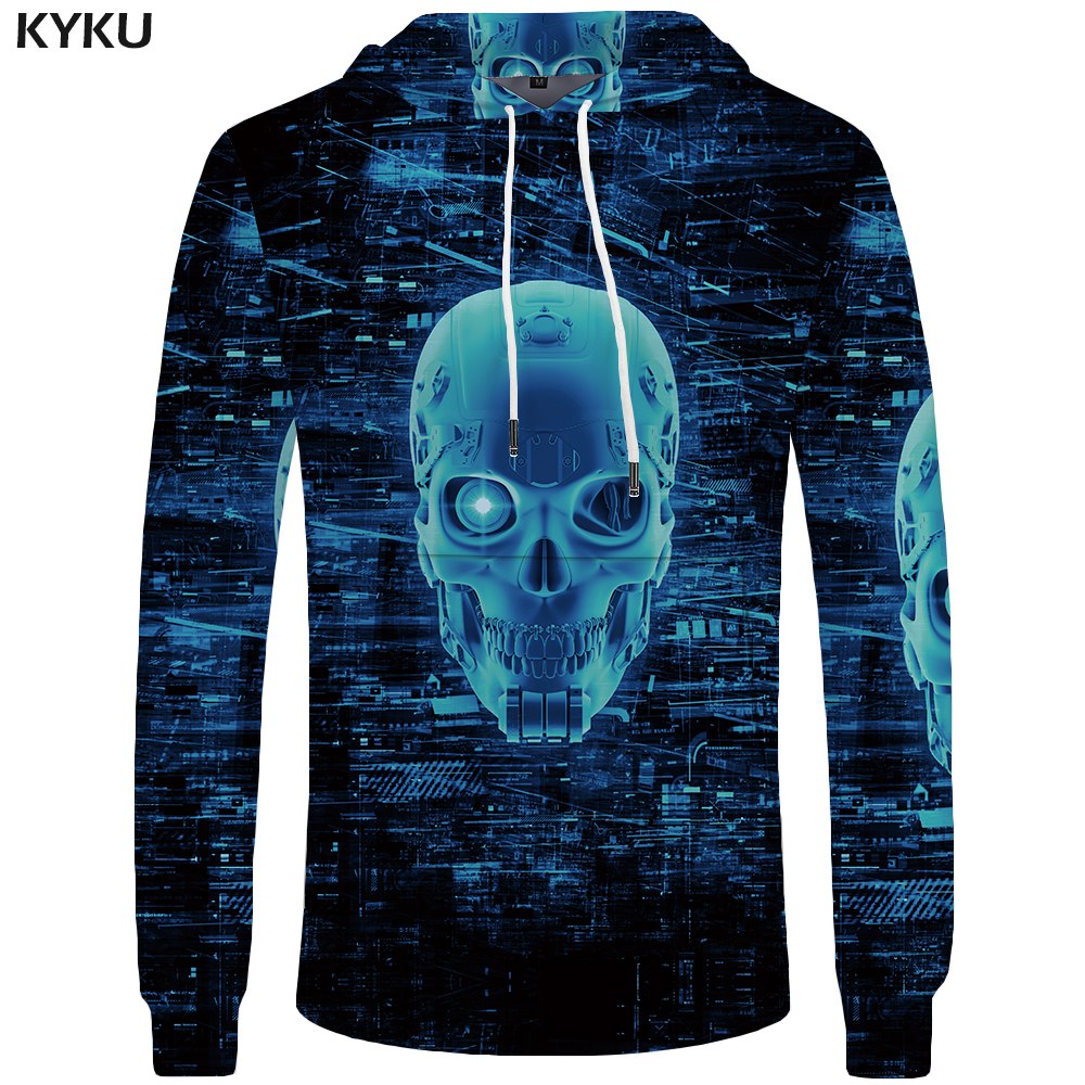 Skull Hoodie Men Black Military Hoodies Anime Clothes Punk Rock Metal 3d Print Sweatshirt Casual