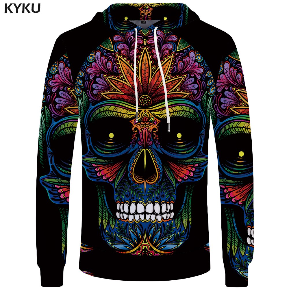 Skull Hoodie Men Black Military Hoodies Anime Clothes Punk Rock Metal 3d Print Sweatshirt Casual