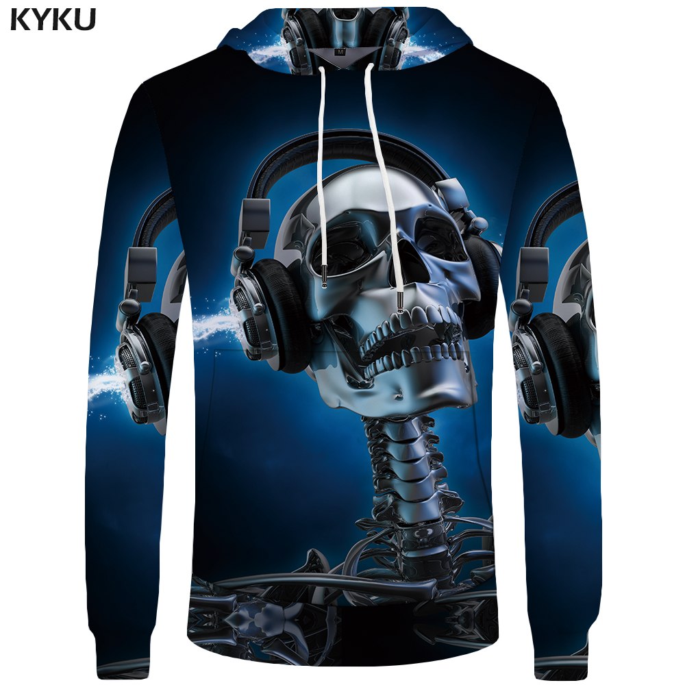 Skull Hoodie Men Black Military Hoodies Anime Clothes Punk Rock Metal 3d Print Sweatshirt Casual