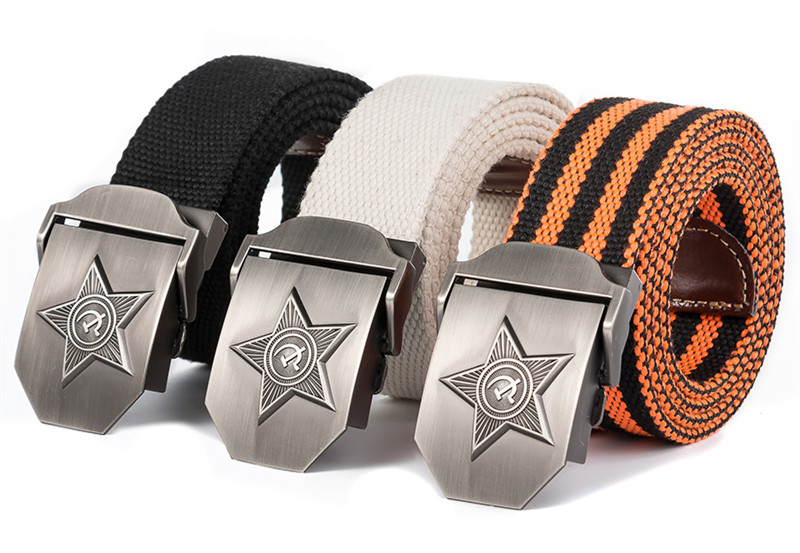 New Men & Women High Quality 3D Five Rays Star Military Belt Old CCCP Army Belt Patriotic Retired Soldiers Canvas Jeans Belt