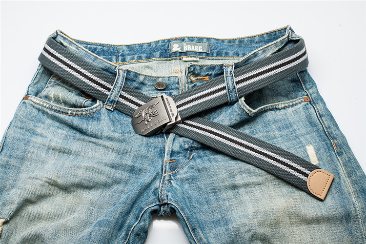 2017 Brand Mens Belt Navy Seal Metal Smooth Buckle Striped Canvas Belt Knit Strap Military Belts Eagle Waist Cinto Unisex