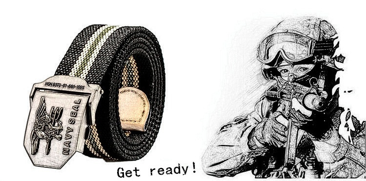 2017 Brand Mens Belt Navy Seal Metal Smooth Buckle Striped Canvas Belt Knit Strap Military Belts Eagle Waist Cinto Unisex