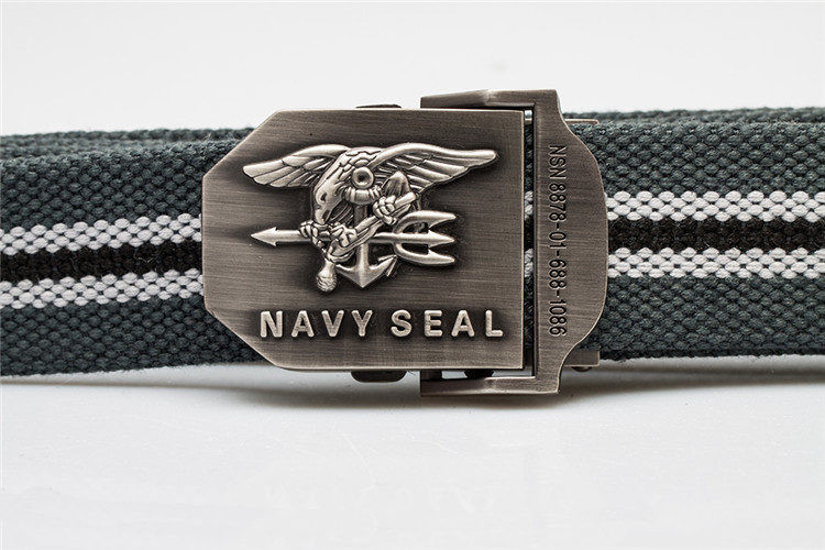 2017 Brand Mens Belt Navy Seal Metal Smooth Buckle Striped Canvas Belt Knit Strap Military Belts Eagle Waist Cinto Unisex