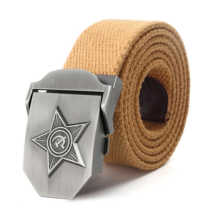 SupSindy Men&Women High Quality 3D Five Rays Star Military Belt Old CCCP Army Belt Patriotic Retired Soldiers Canvas Jeans Belts