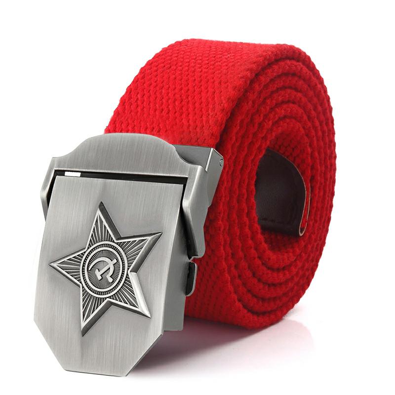 SupSindy Men&Women High Quality 3D Five Rays Star Military Belt Old CCCP Army Belt Patriotic Retired Soldiers Canvas Jeans Belts