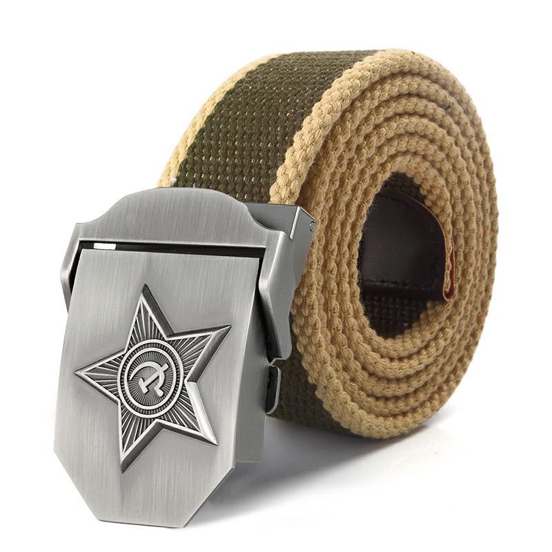 SupSindy Men&Women High Quality 3D Five Rays Star Military Belt Old CCCP Army Belt Patriotic Retired Soldiers Canvas Jeans Belts