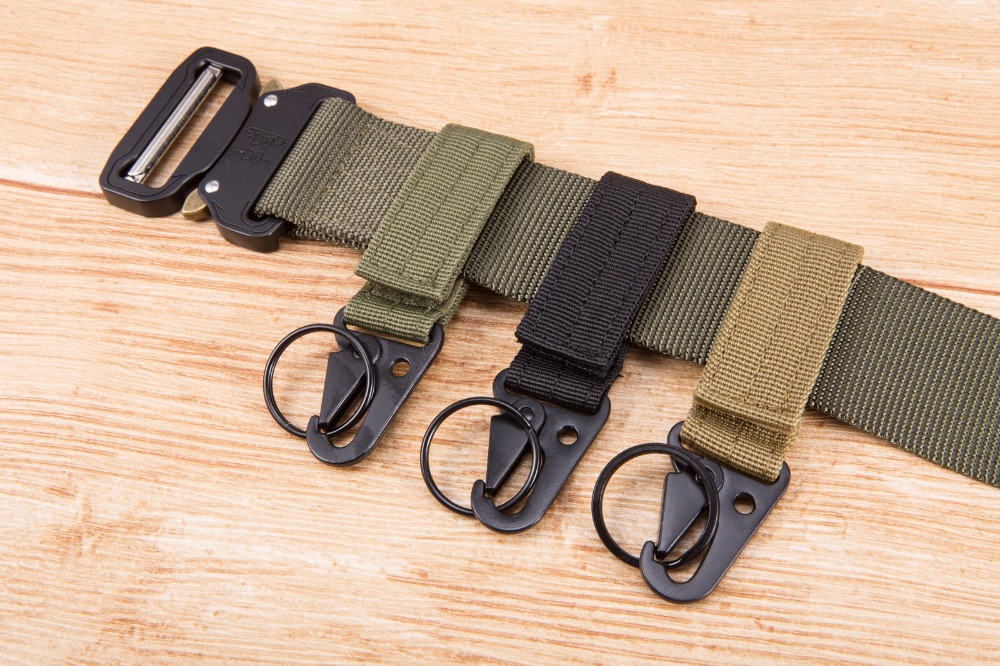 Men's canvas clasp Colorful Keychain Military nylon metal button Oyster mouth shape Paste belts Cool alloy buckle men eagle belt