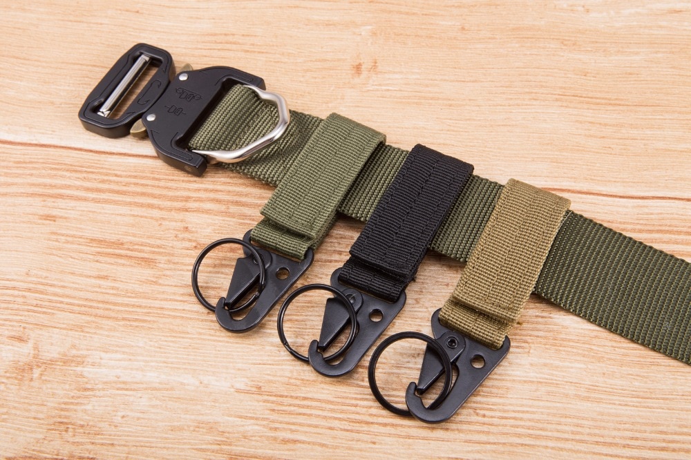 Men's canvas clasp Colorful Keychain Military nylon metal button Oyster mouth shape Paste belts Cool alloy buckle men eagle belt