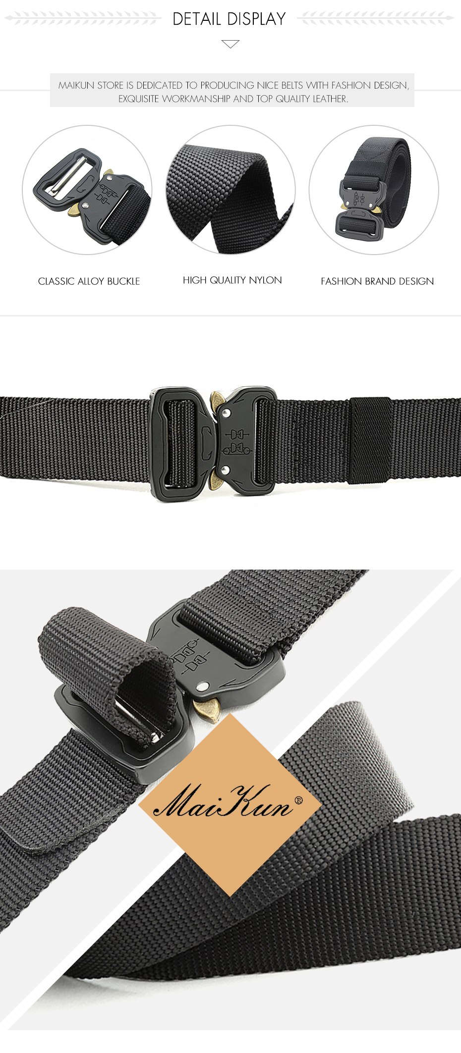Maikun Military Equipment Combat Tactical Belts for Men US Army Training Nylon Metal Buckle Waist Belt Outdoor Hunting Waistband