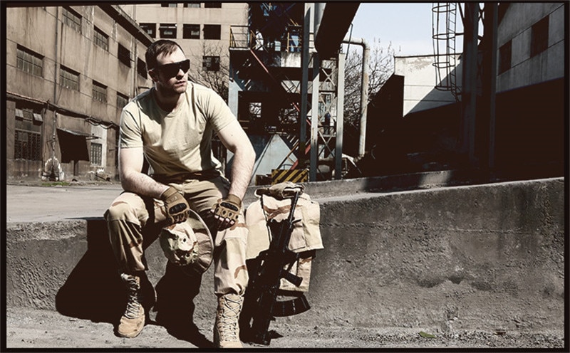 MEGE Summer Cotton T-shirt, Men Military Dry Camo Camp Tees, Camouflage Breathable Tactical Army Trainning Combat T Shirt