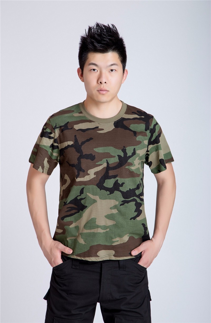 MEGE Summer Cotton T-shirt, Men Military Dry Camo Camp Tees, Camouflage Breathable Tactical Army Trainning Combat T Shirt