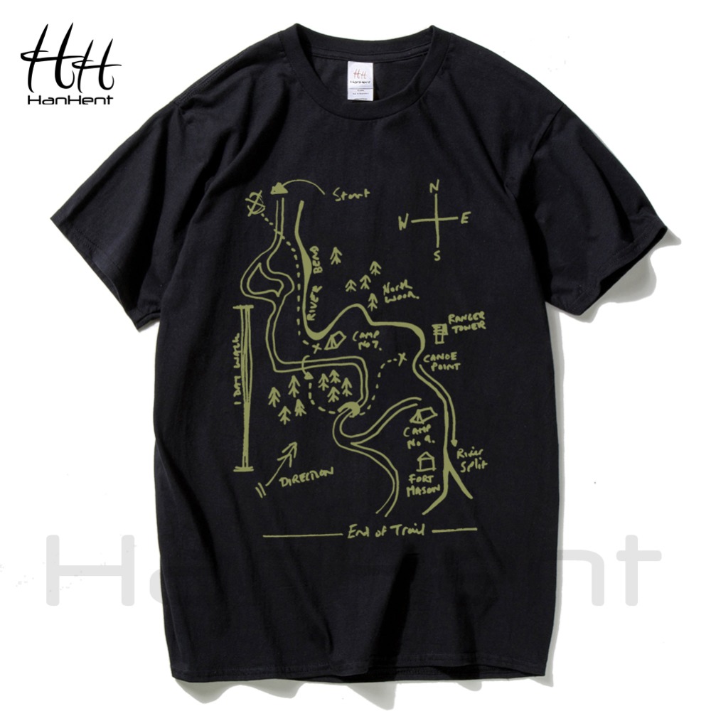 HanHent Wilderness Lived Maps Printed T-shirt Men Summer Cotton Tops Black Camouflage T shirts Fitness Army Tee shirts TH5364