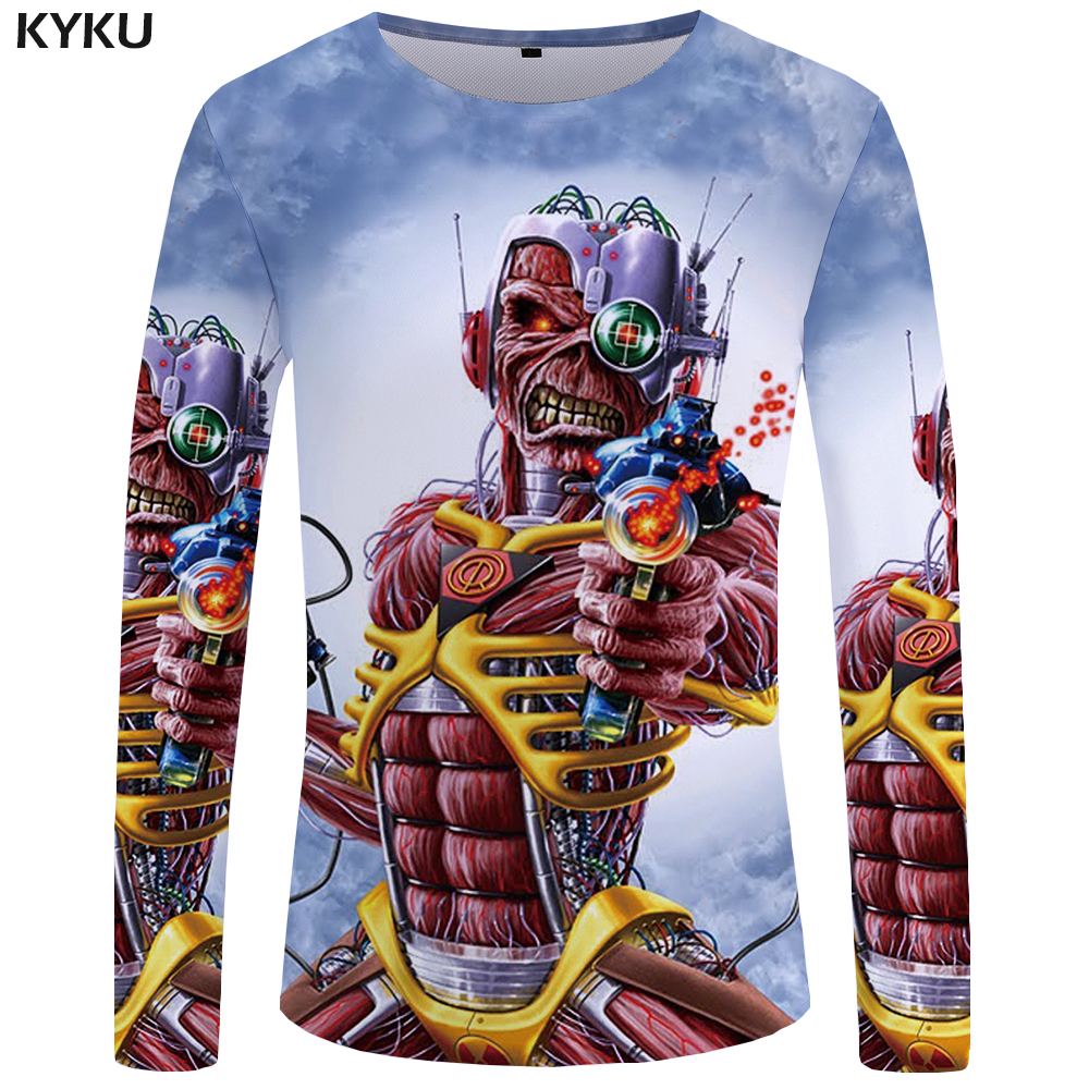 KYKU Brand Skull Long sleeve T shirt Germany Tshirt Military Clothes Punk Tops Gothic Funny T shirts Tees Men Fashion Top Tee