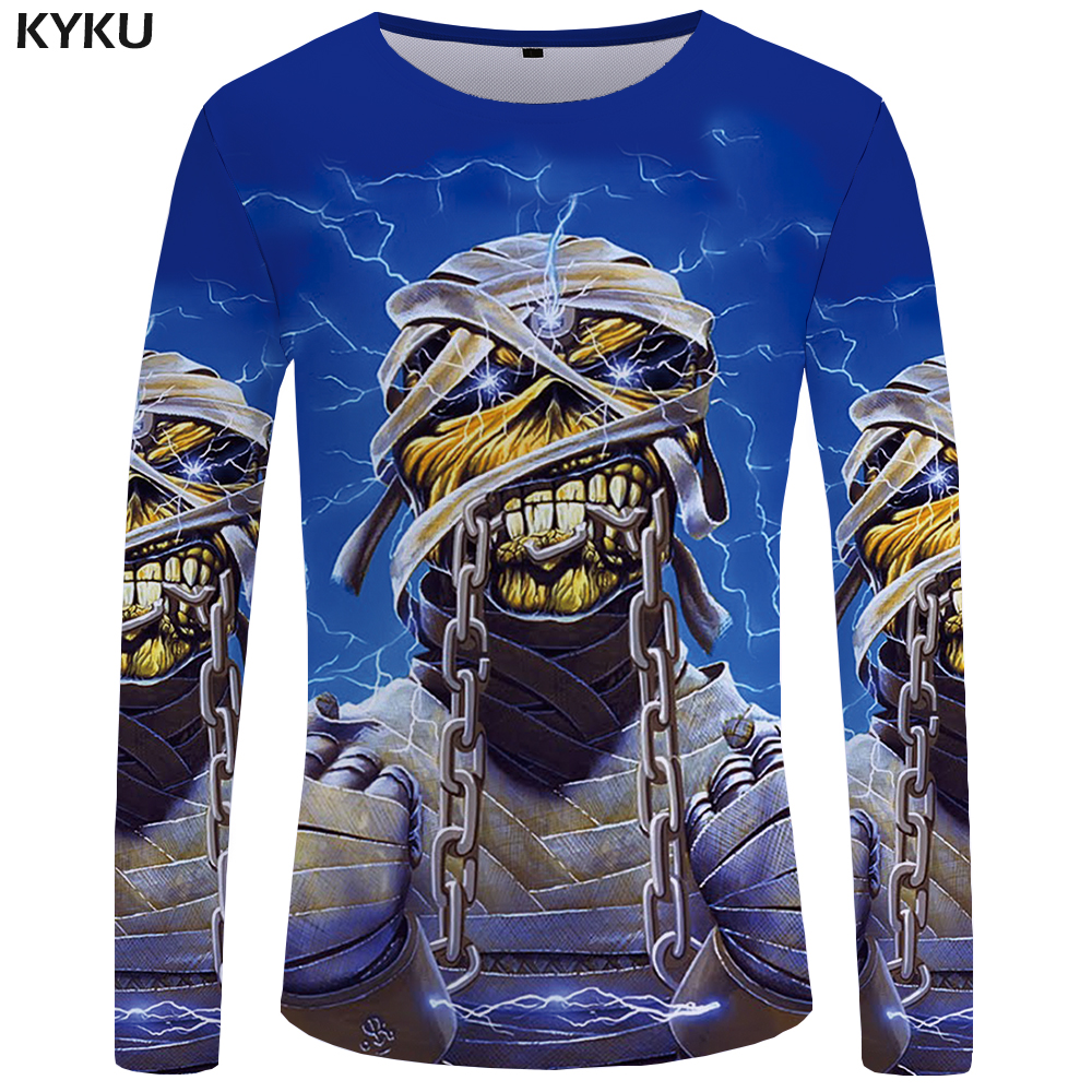 KYKU Brand Skull Long sleeve T shirt Germany Tshirt Military Clothes Punk Tops Gothic Funny T shirts Tees Men Fashion Top Tee