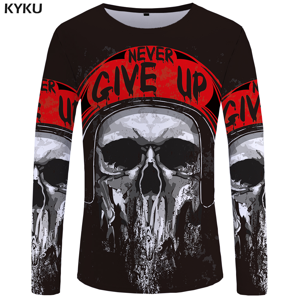 KYKU Brand Skull Long sleeve T shirt Germany Tshirt Military Clothes Punk Tops Gothic Funny T shirts Tees Men Fashion Top Tee