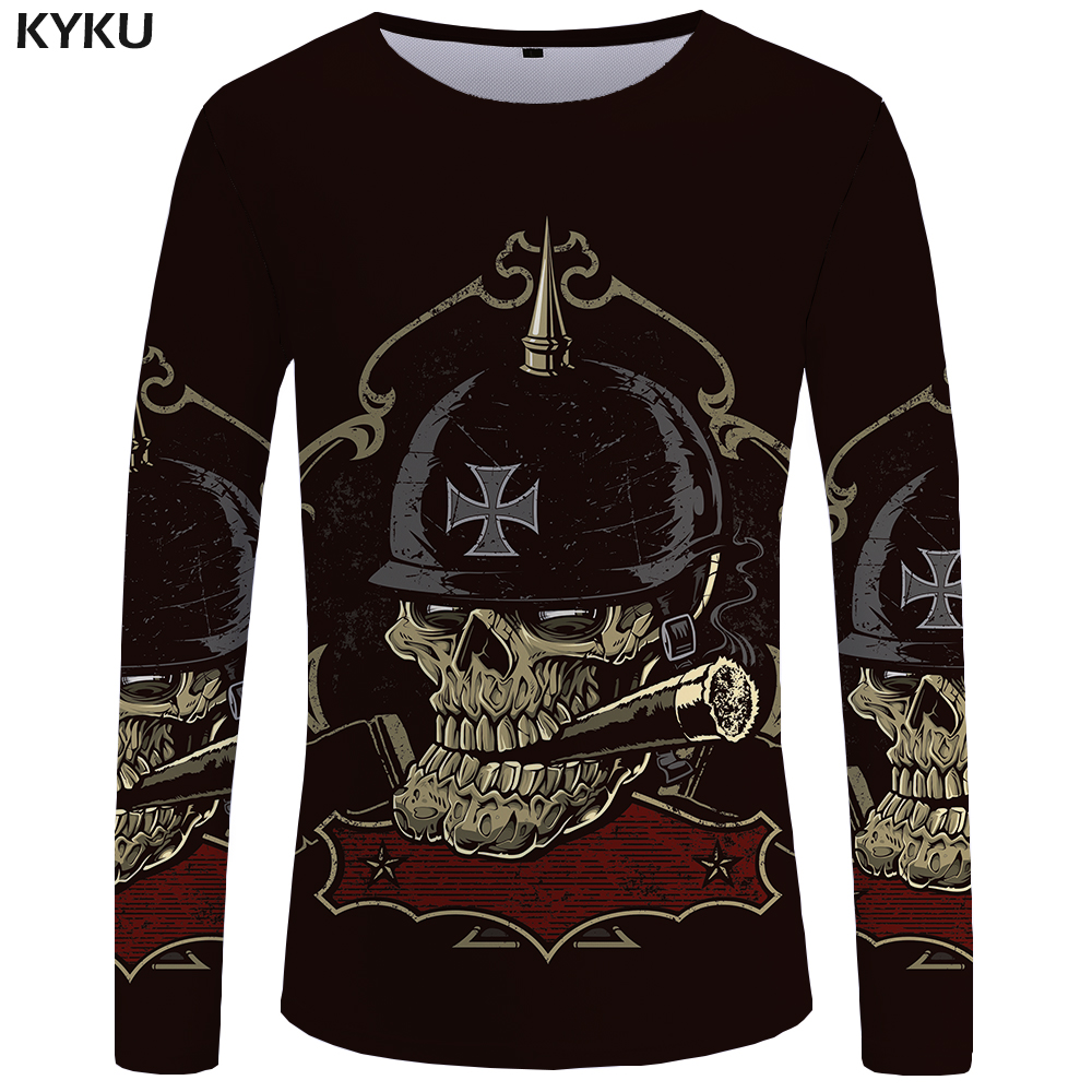 KYKU Brand Skull Long sleeve T shirt Germany Tshirt Military Clothes Punk Tops Gothic Funny T shirts Tees Men Fashion Top Tee