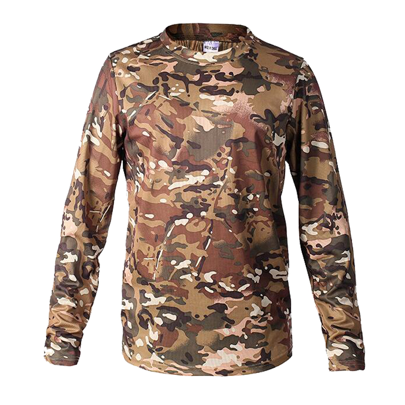 2018 New Tactical Military Camouflage T Shirt Male Breathable Quick Dry US Army Combat Full Sleeve Outwear T-shirt for Men S-3XL