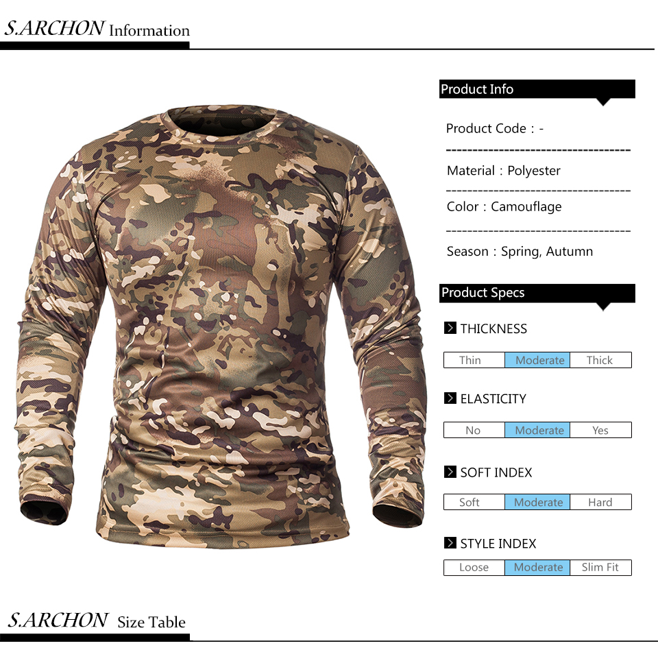 S.ARCHON Spring Tactical Camouflage Long Sleeve T Shirts Men Military Quick Dry O Neck Combat T Shirt Multicam Camo Army Shirts S.ARCHON Spring Tactical Camouflage Long Sleeve T Shirts Men Military Quick Dry O Neck Combat T Shirt Multicam Camo Army Shirts