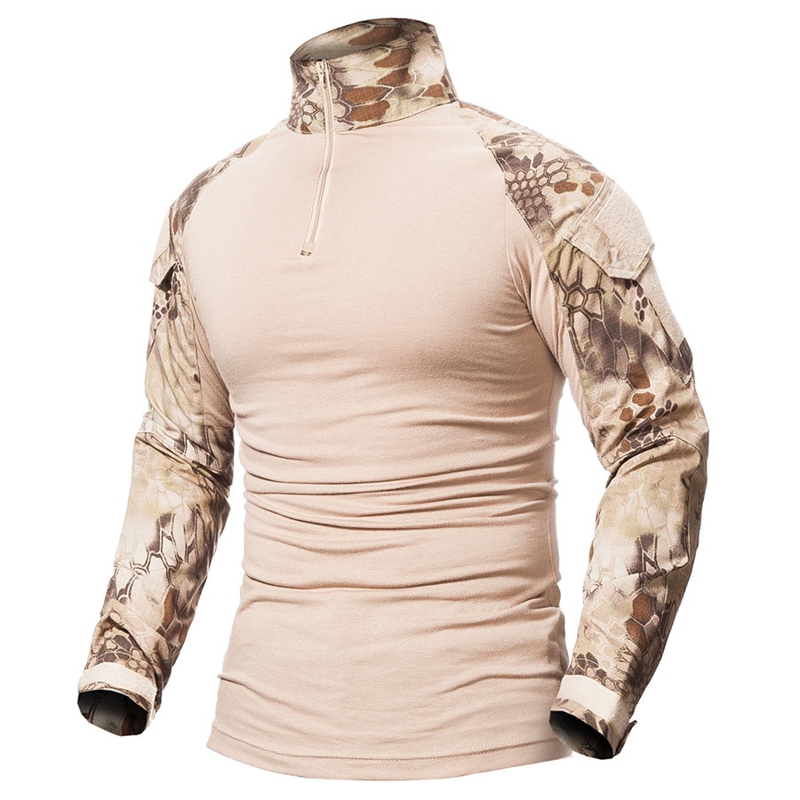 Men's Military Army Combat Shirt – Tactical Long/Short Sleeve Camo T-Shirt With Zip