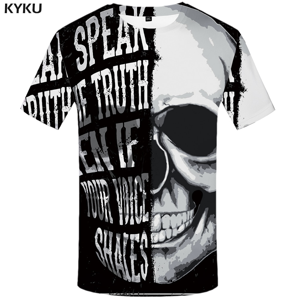 KYKU Skull T Shirt Men Black Military Tshirt Feather 3d Print T-shirt Punk Rock Clothes Anime Hip Hop Mens Clothing Casual Tops KYKU Skull T Shirt Men Black Military Tshirt Feather 3d Print T-shirt Punk Rock Clothes Anime Hip Hop Mens Clothing Casual Tops