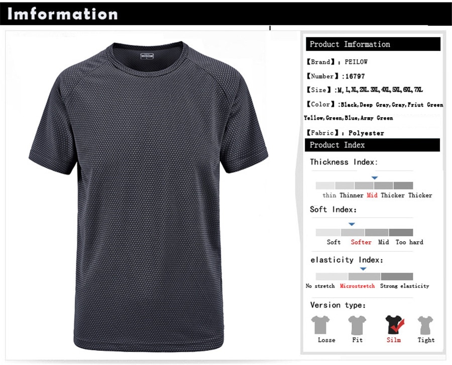 PEILOW plus size M~6XL 7XL Summer Style New T Shirt Men outwear black military Quick Dry Slim Fit T-shirt Men's brand Clothing